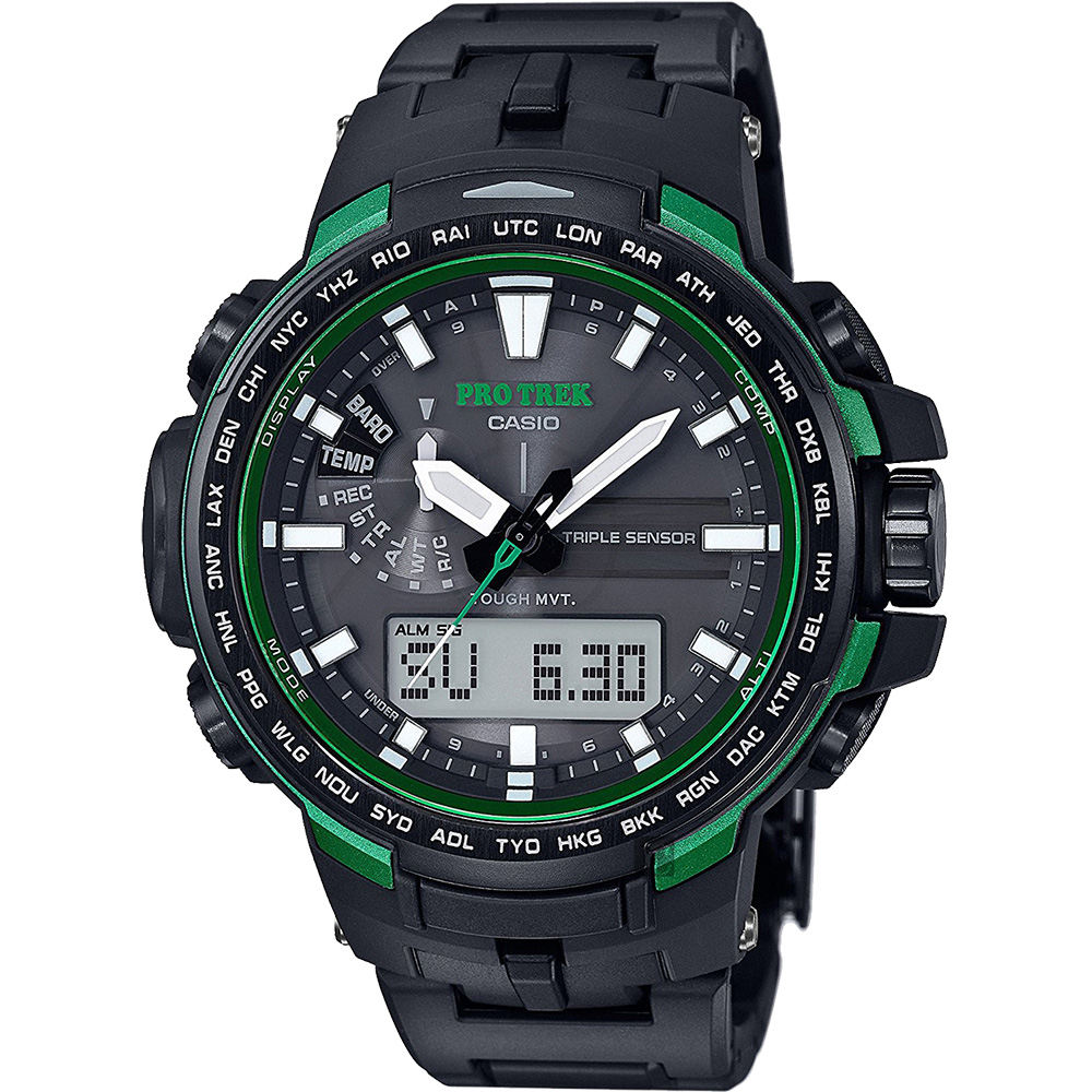 CASIO 卡西歐 PRO TREK 專業登山太陽能電波手錶-綠/58mm