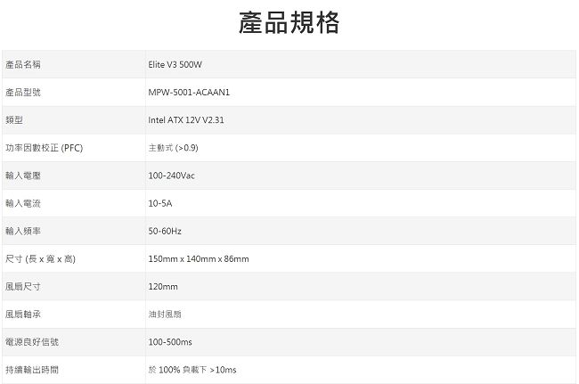 Cooler Master Elite V3 500 電源供應器