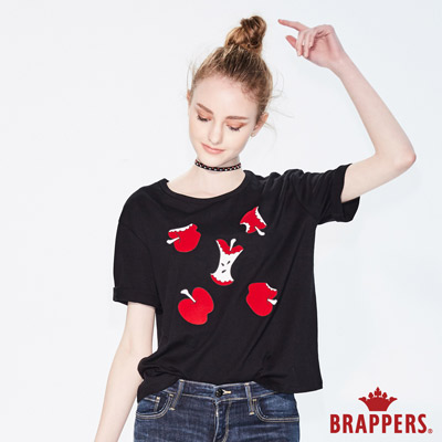BRAPPERS 女款 蘋果植絨圓領寬版短袖T恤-黑