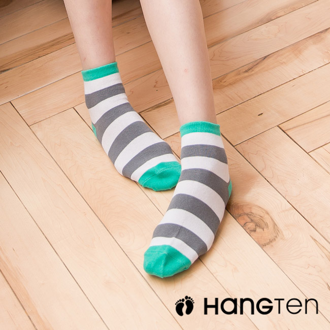 HANG TEN 寬條紋二分之一女襪2雙入組_灰綠(HT-022-49)