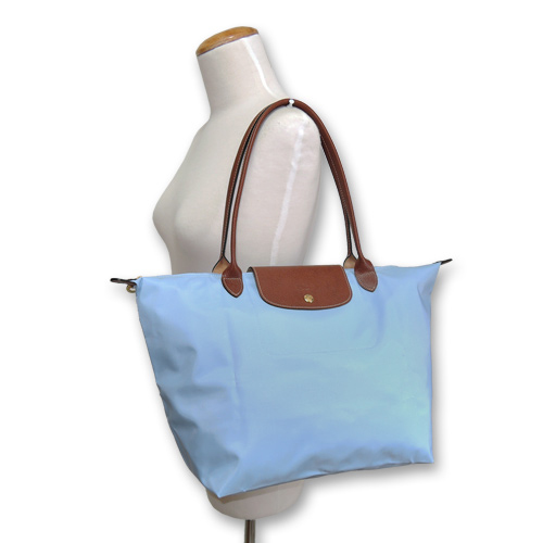 LONGCHAMP Le Pliage 長把摺疊水餃包(大/粉藍)