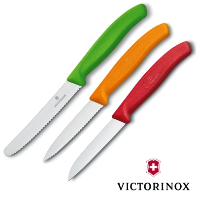 VICTORINOX瑞士維氏 廚刀三件組-綠橘紅