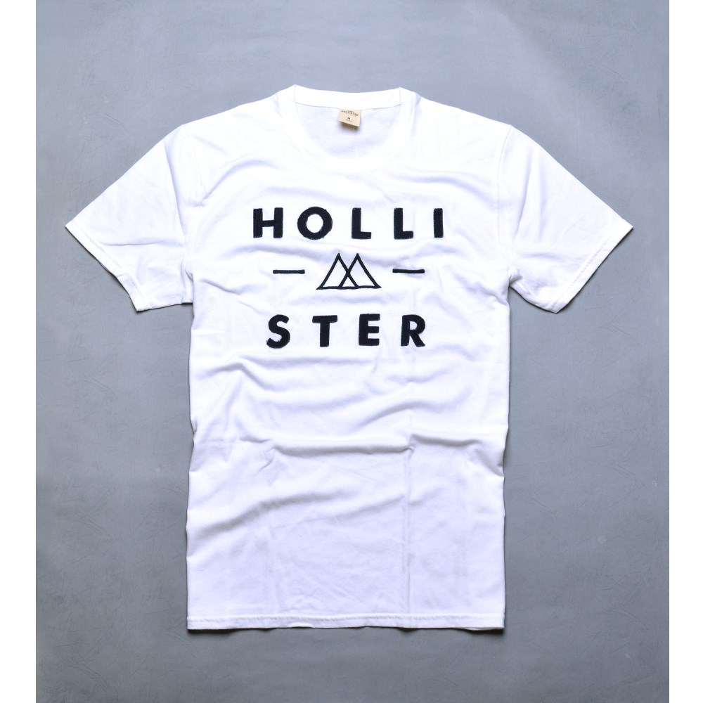 HOLLISTER Co.  品牌仿舊拼布金三角休閒圓領短T-白