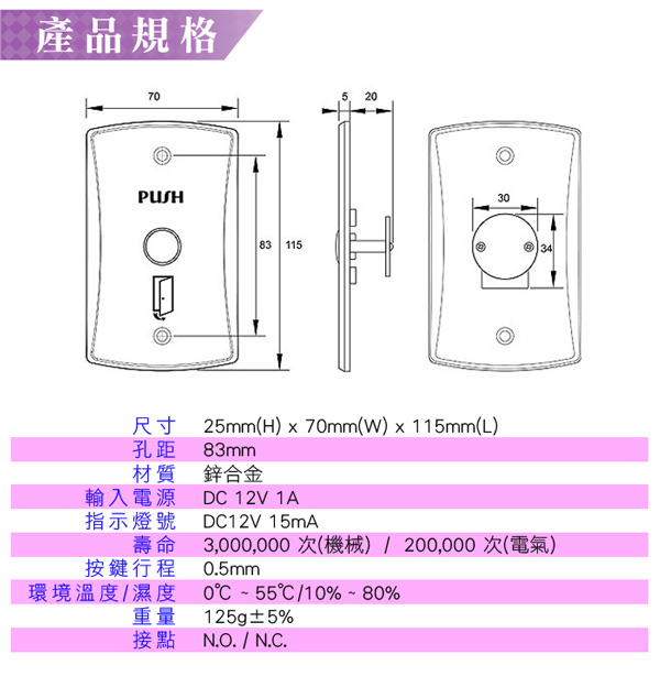 防盜門禁 KINGNET開門按鈕 LED指示燈