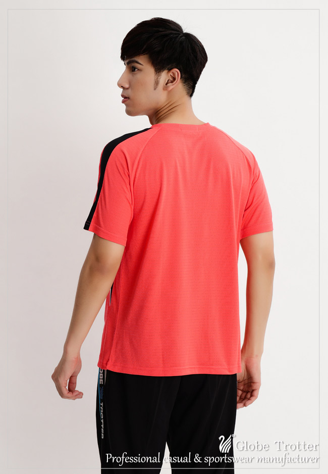 【遊遍天下】中性款MIT嚴選配色吸濕排汗機能圓領衫S079桔色