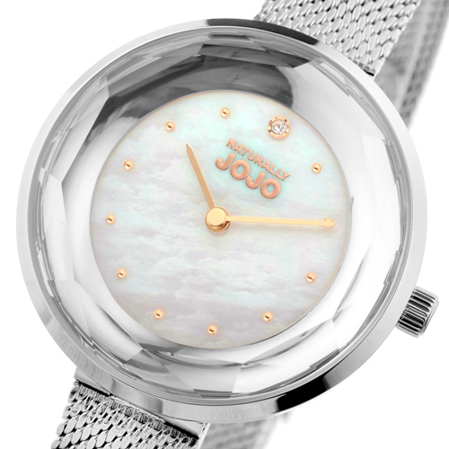 NATURALLY JOJO 切割鑽石復古米蘭手錶-銀色/34mm