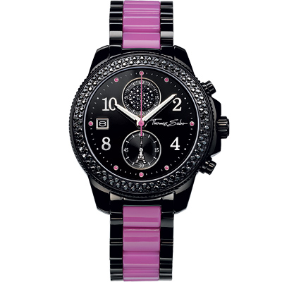 Thomas Sabo It Girl 艾菲爾鐵塔計時玻麗腕錶-黑x紫/38mm