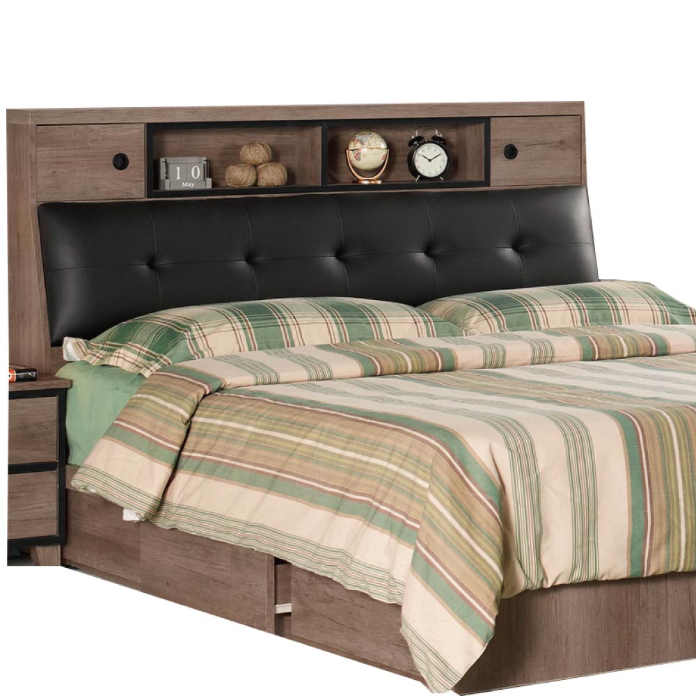 品家居 萊森5尺木紋皮革雙人床頭箱-152x30x106cm免組