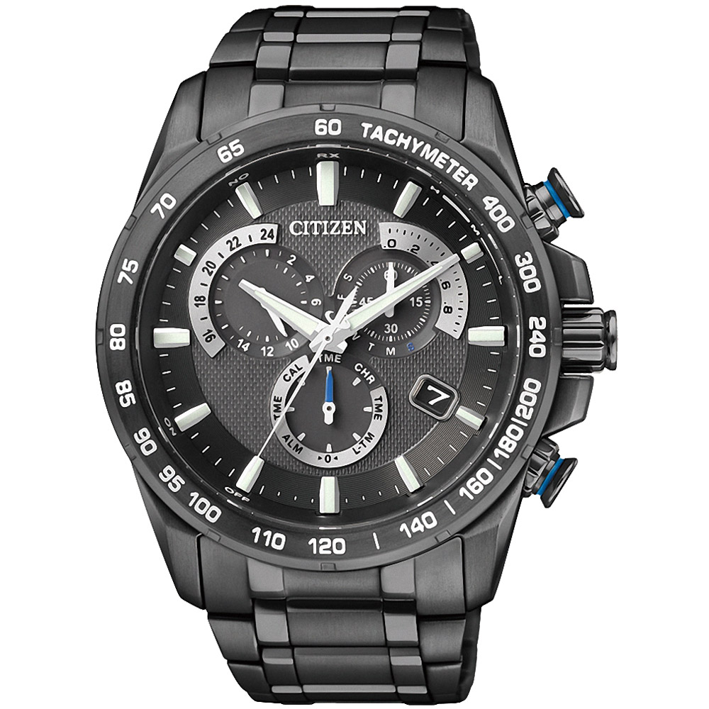 CITIZEN Eco-Drive 鈦光動能單局電波錶(AS8025-57E)-IP黑/43mm