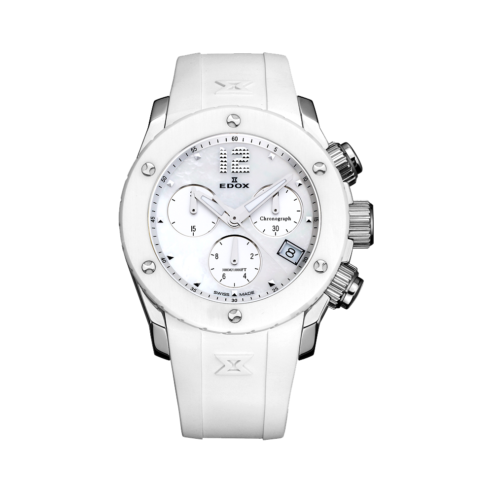EDOX Class-1 陶瓷珍珠貝計時腕錶-白/38mm