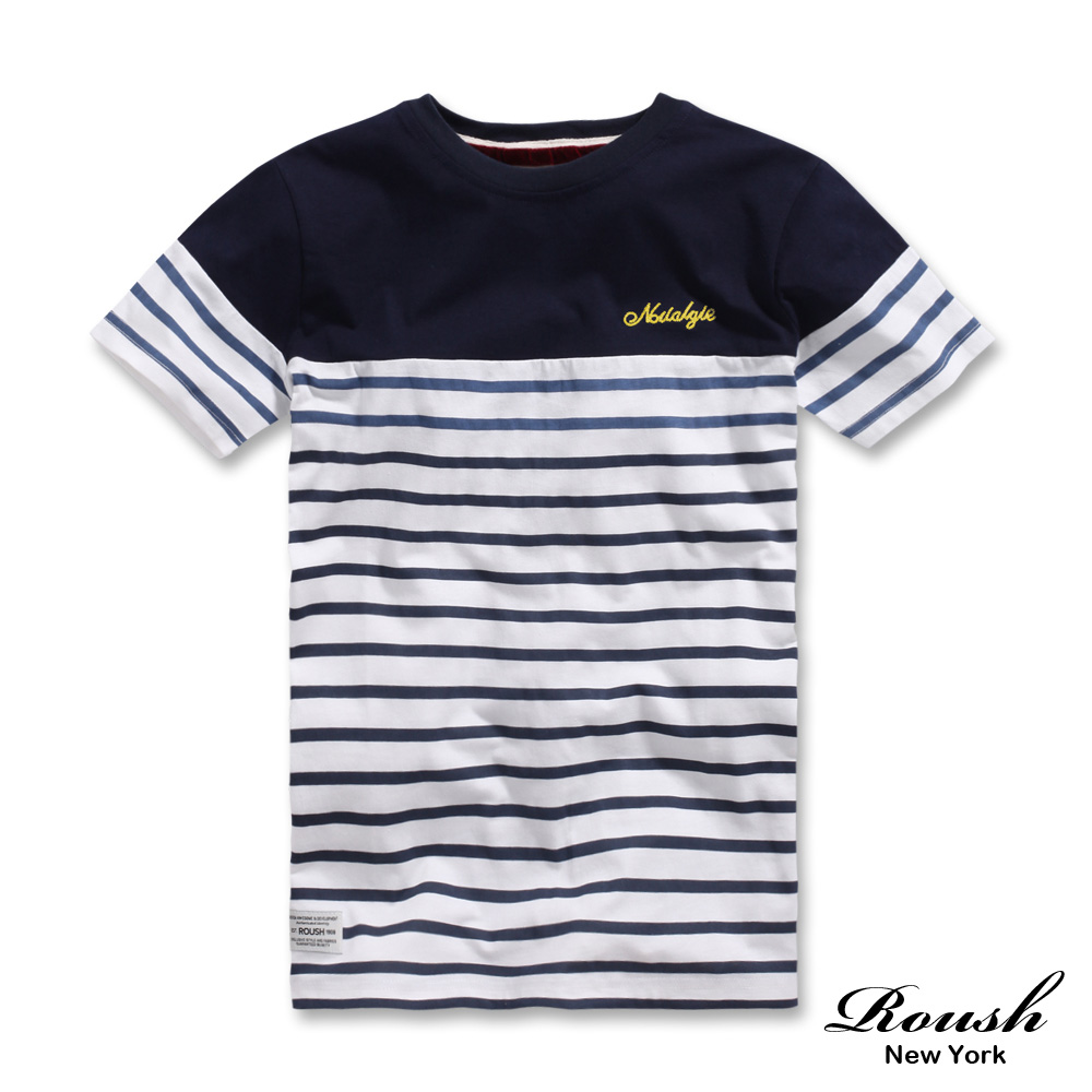 Roush (Slim Fit)剪接設計韓版橫紋短Tee (3色)