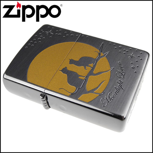 ZIPPO 日系~Moonlight Lovers-月光戀人-貓圖案蝕刻加工打火機-D款