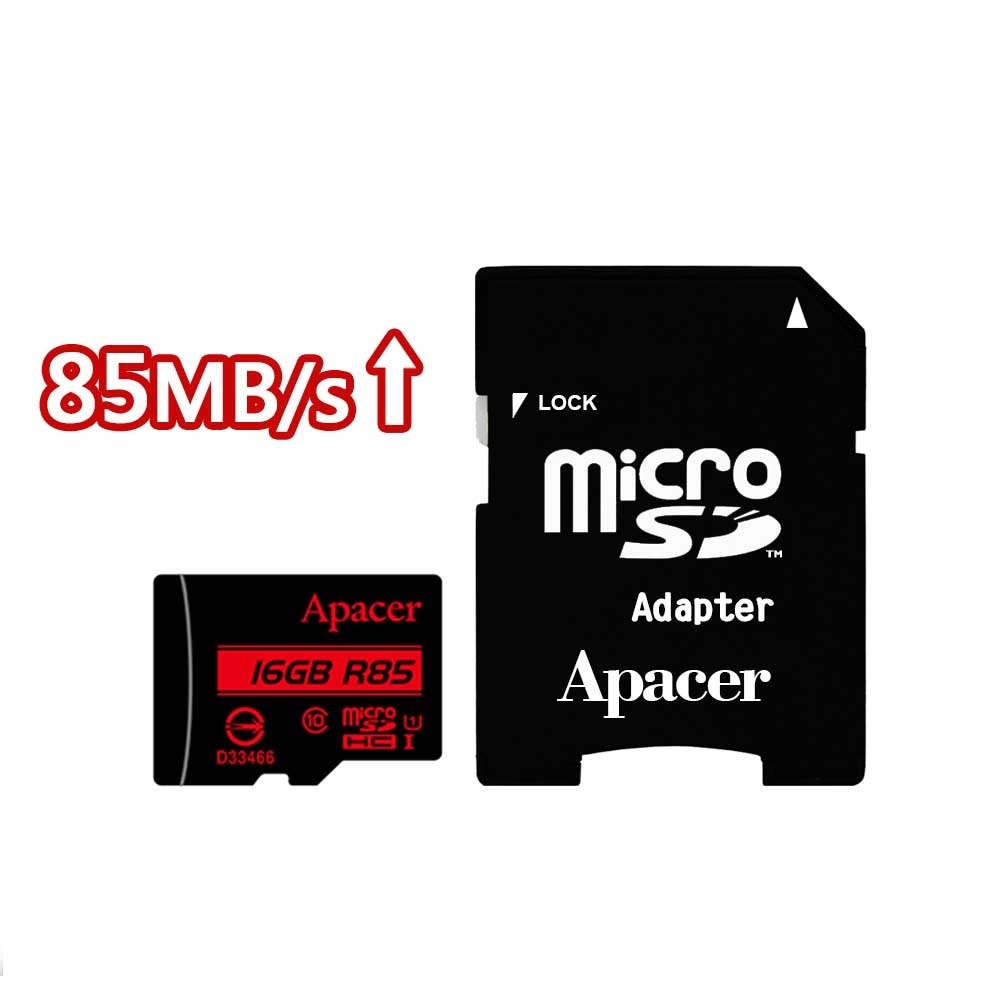 Apacer宇瞻 16GB MicroSDHC UHS-I 記憶卡 85MB/s(附轉卡)