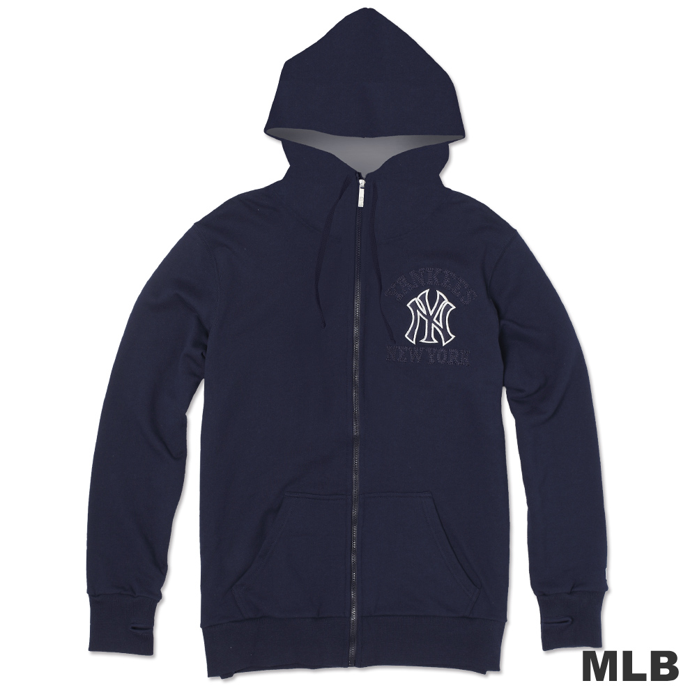 MLB-紐約洋基隊連帽繡印花厚外套-深藍(男)