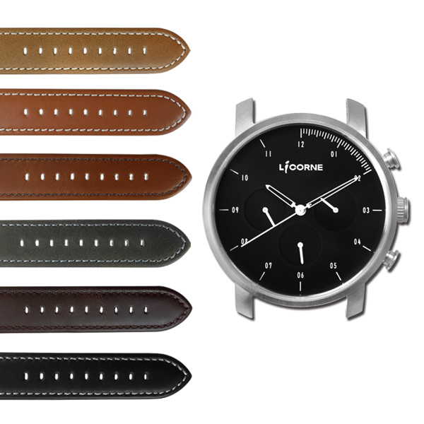 LICORNE 力抗 MYO 首創自由搭配藍寶石水晶玻璃真皮手錶-黑色/45mm