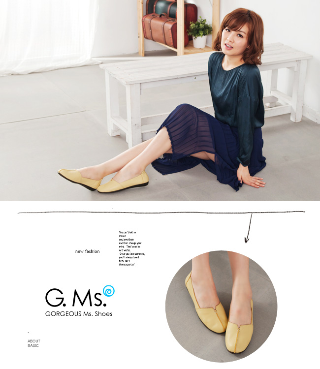 G.Ms. MIT系列-車縫簡約造型真皮娃娃便鞋- 優雅杏