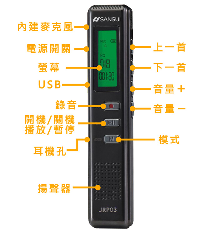 SANSUI山水 MP3/專業數位錄音筆(JRP03)