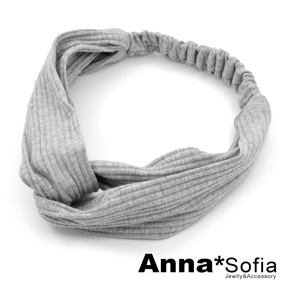 AnnaSofia 立體直紋交叉結 彈性寬髮帶(灰系)