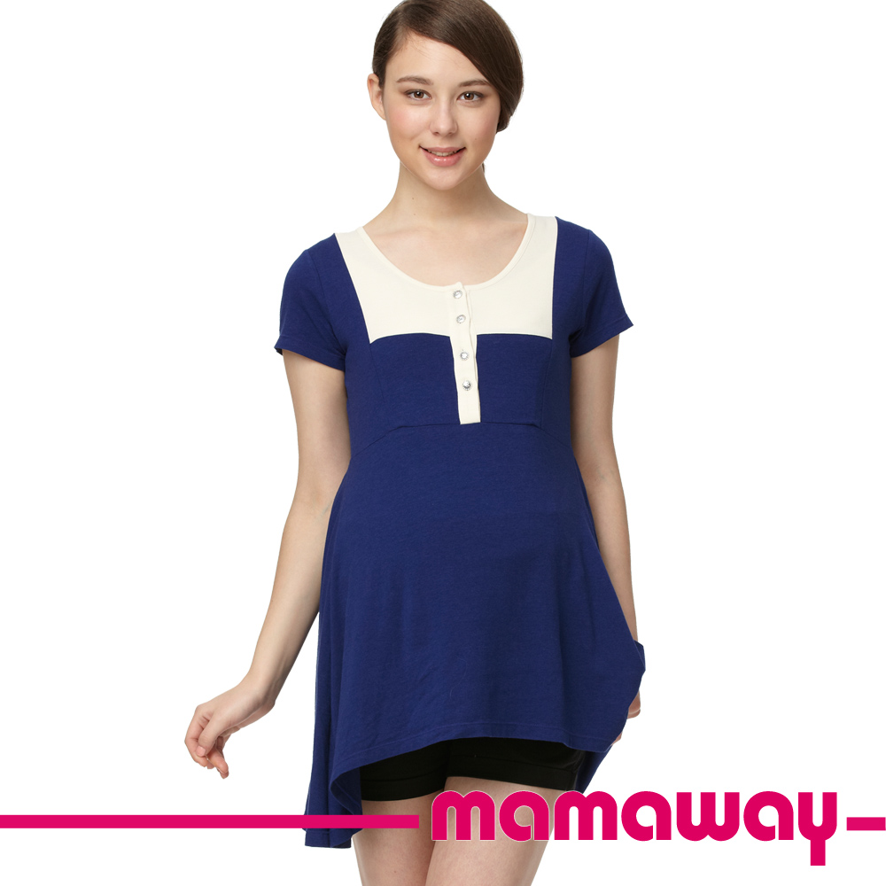 【Mamaway】半襟剪接造型孕哺上衣(共二色)