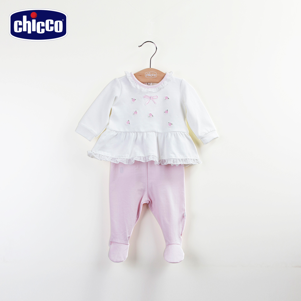 chicco玫瑰公主刺繡套裝-粉(3-9個月)