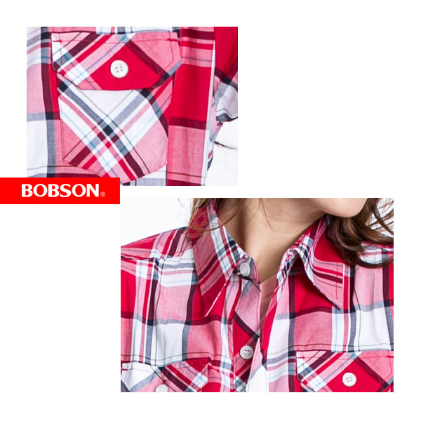 BOBSON 女款格紋短袖襯衫(紅23132-13)