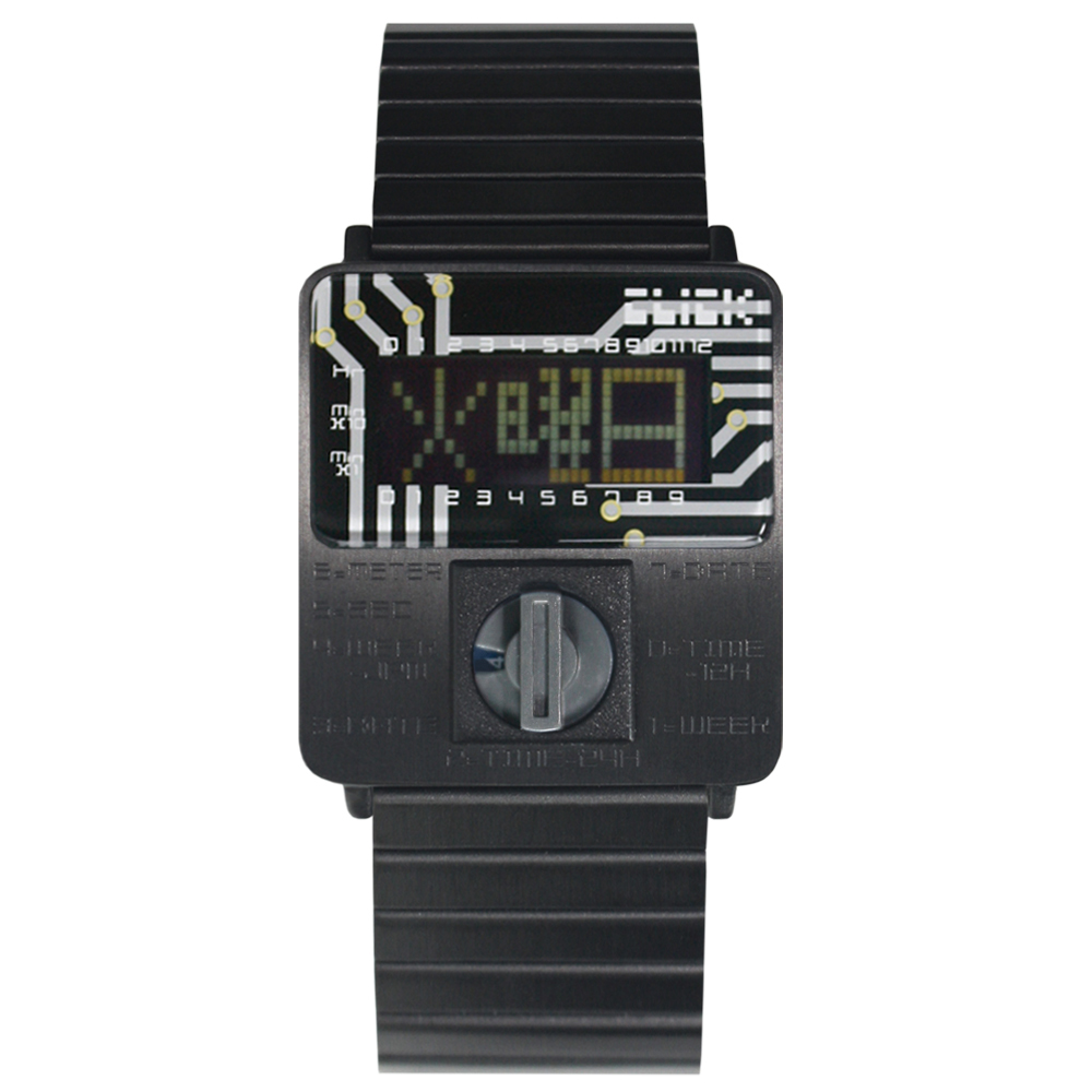 CLICK TURN 創意電路板個性電子腕錶-黑鋼