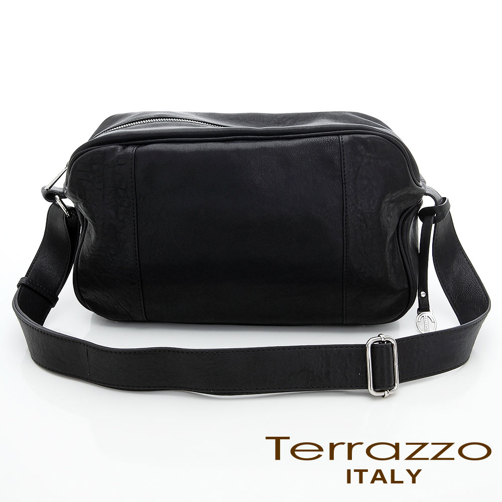 義大利Terrazzo - 水洗羊皮個性斜背包-黑色 17I4471A