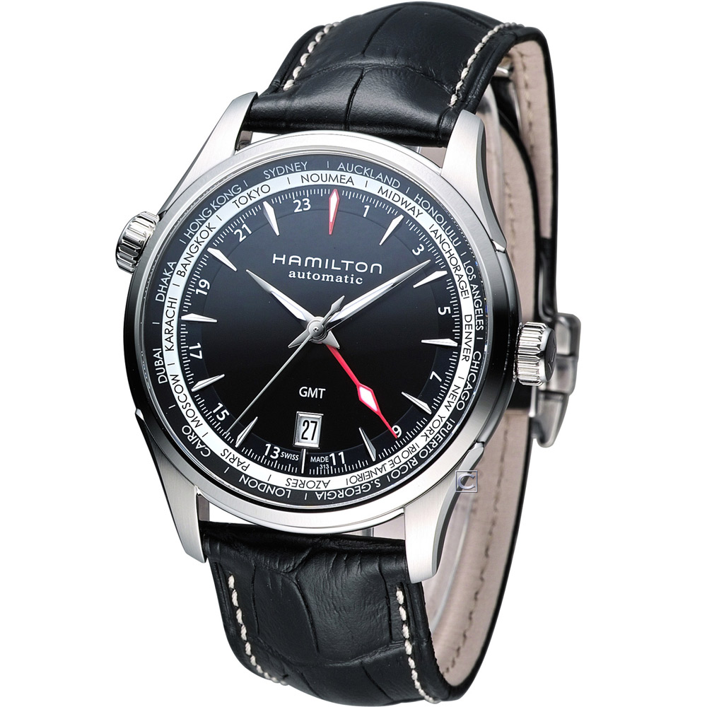 Hamilton Jazzmaster GMT 瑞士自動機械錶-黑/皮帶/42mm | Yahoo奇摩購物中心