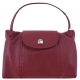 LONGCHAMP 經典 Le Pliage Cuir 小羊皮手拿斜背包(酒紅) product thumbnail 1