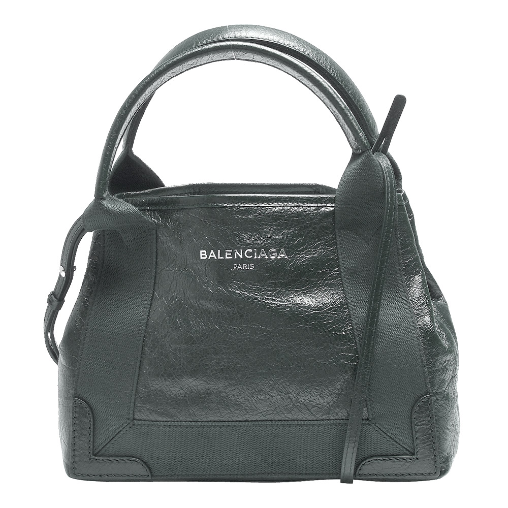 BALENCIAGA NAVY系列小羊皮X帆布飾邊手提/肩背包(灰)