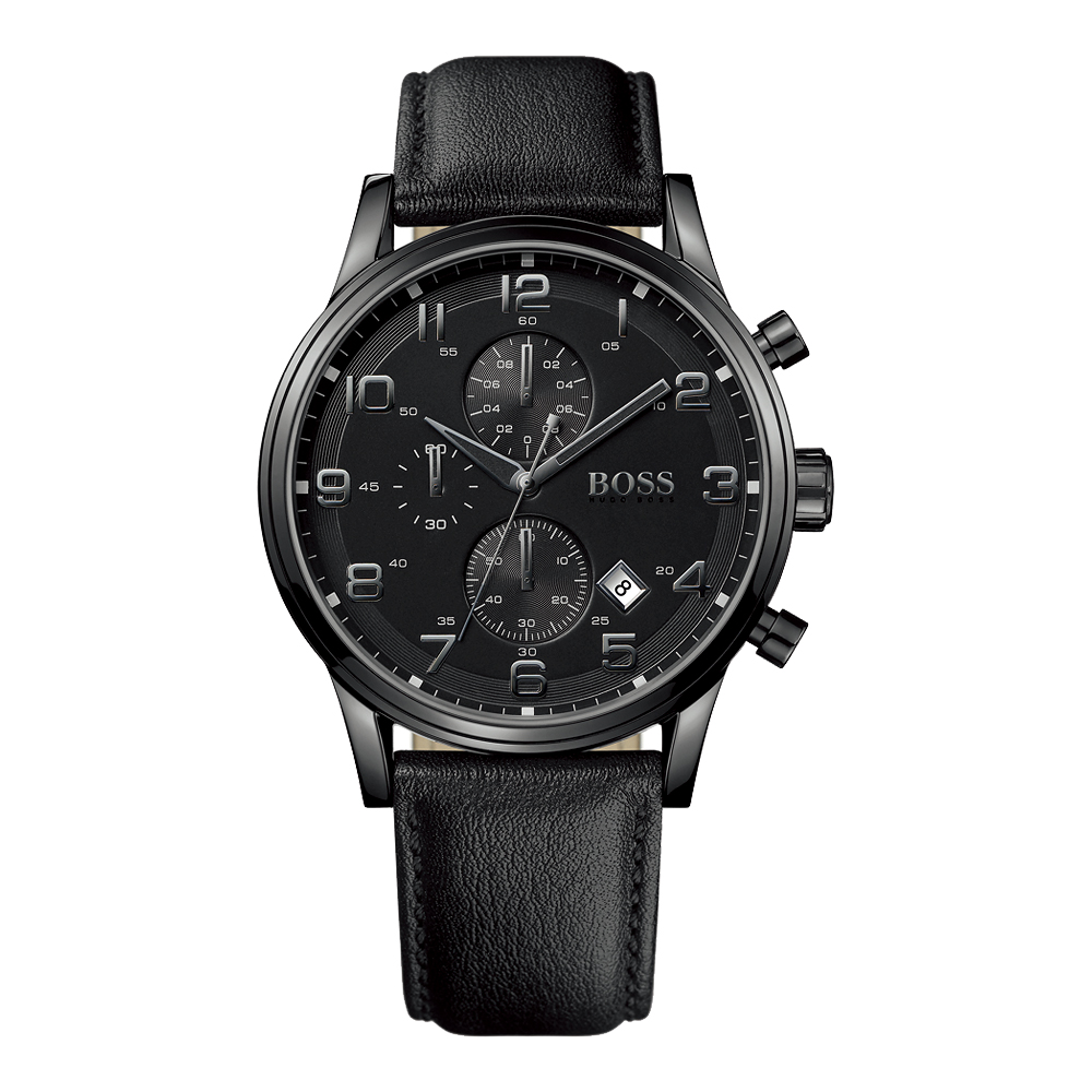 Hugo Boss 未來飛行員計時系列腕錶-IP黑/44mm