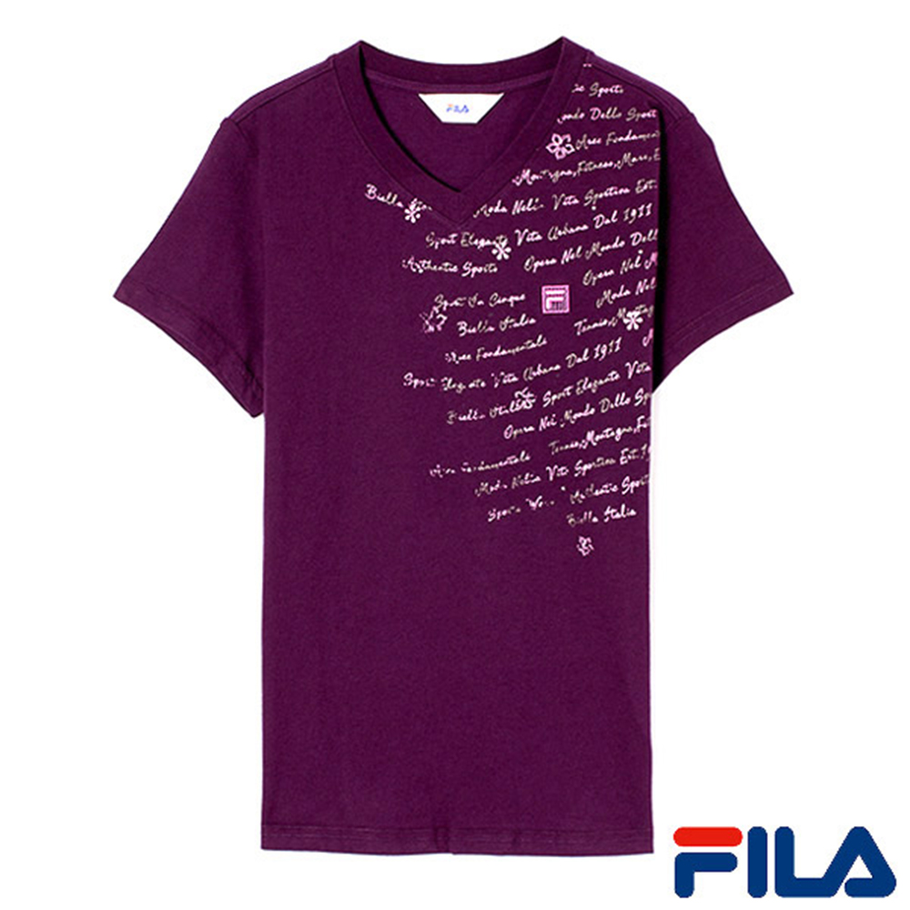 FILA 女性V領印花T恤(優雅紫)5TEO-1520-DP