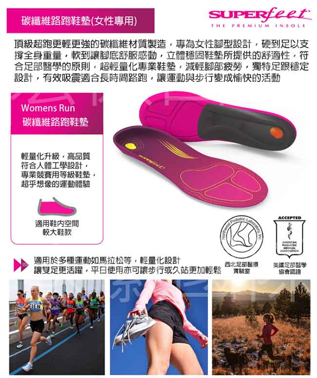 【美國SUPERfeet】碳纖維路跑鞋墊(紫色)