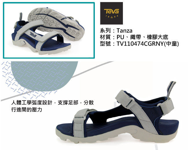 TEVA 美國 中童 K Tanza 運動涼鞋(藍灰)