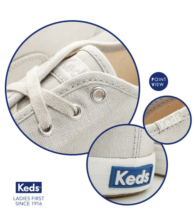 Keds CHAMPION金屬炫色經典綁帶休閒鞋-金屬灰