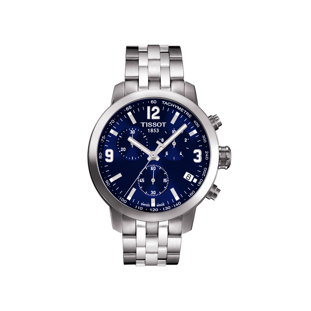 TISSOT 天梭 官方授權 PRC 200 競速三眼計時腕錶-藍/42mm T0554171104700