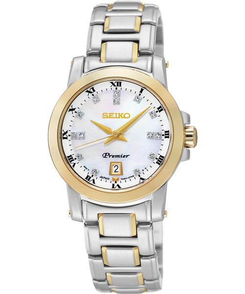 SEIKO Premier 眷戀羅馬時尚晶鑽女錶(SXDG02J1)-白貝x雙色/28mm