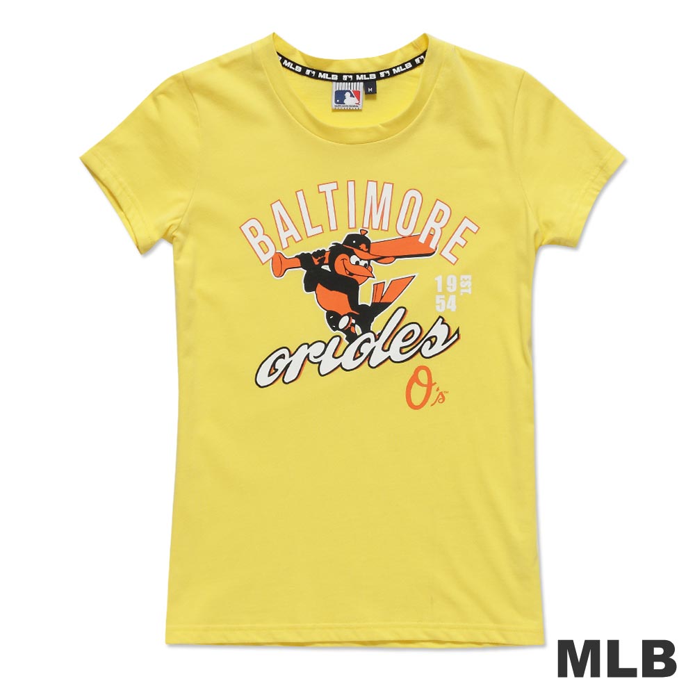 MLB-巴爾的摩金鶯隊揮棒造型短袖T恤-淺黃(女)