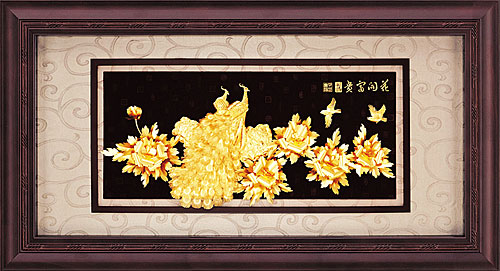 開運陶源金箔畫 純金*盛景系列*牡丹孔雀【花開富貴】133x69cm