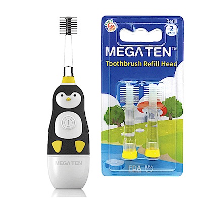日本Mega Ten幼童電動牙刷可愛企鵝+專用刷頭(2入)