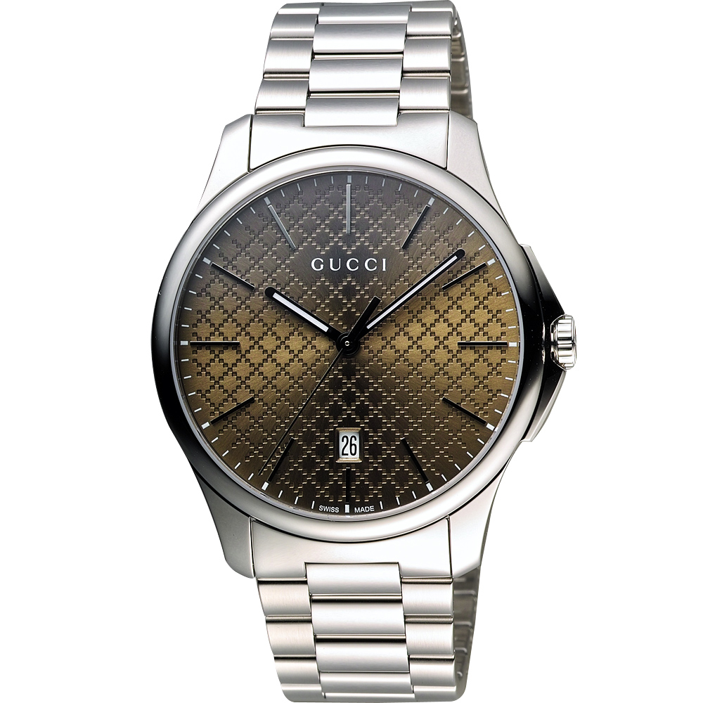 GUCCI G-Timeless 古馳菱格紋時尚腕錶-咖啡x銀/40mm
