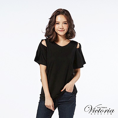 Victoria 肩綁帶可調腰帶中長版短袖-女-黑色