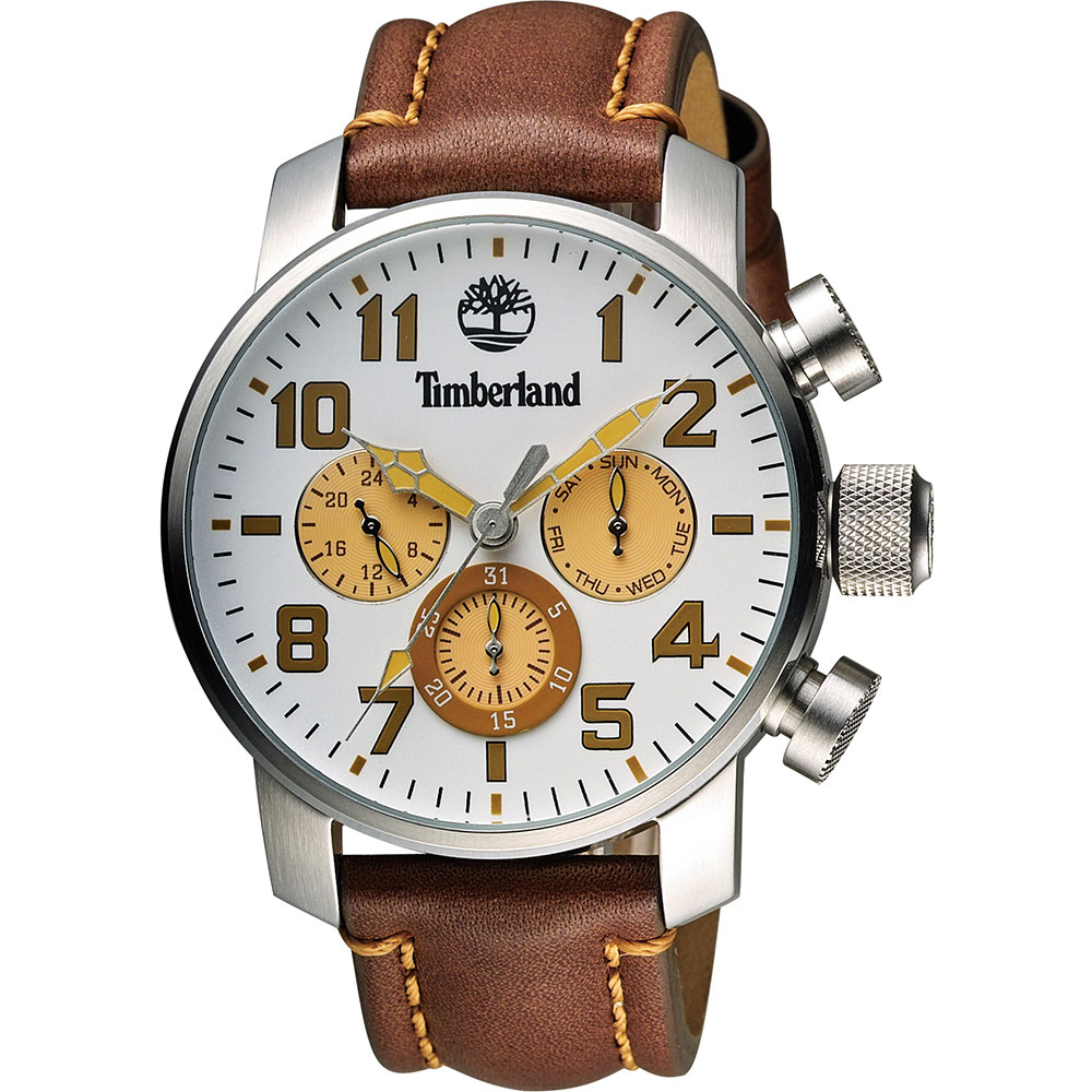 Timberland Mascoma 中性錶面日曆腕錶-銀白x咖啡/44mm