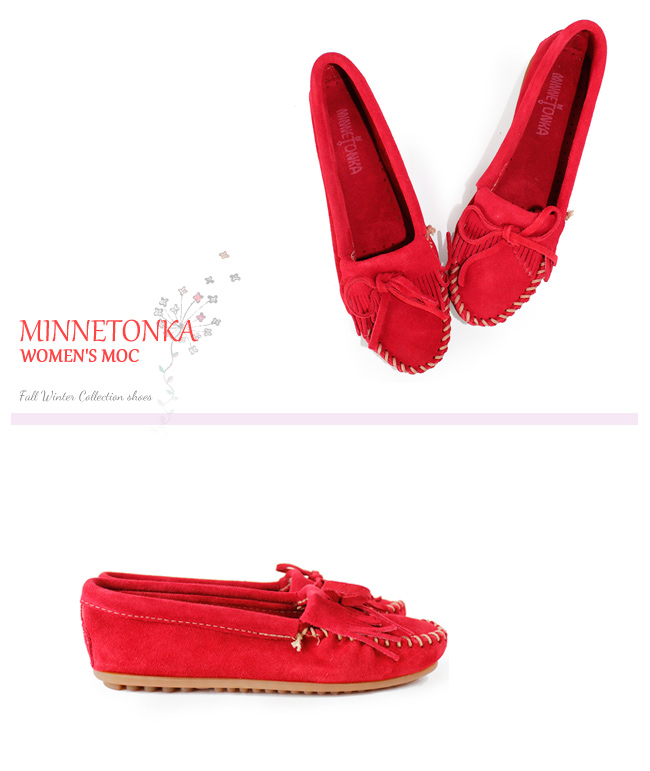 MINNETONKA 紅色麂皮素面莫卡辛 女鞋 (展示品)