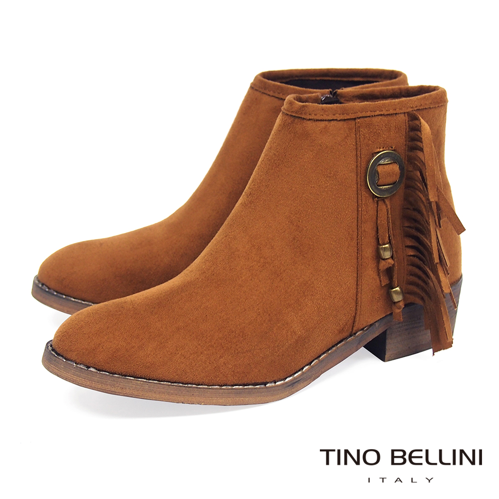 Tino Bellini 迷人微嬉皮流蘇低跟短靴_棕