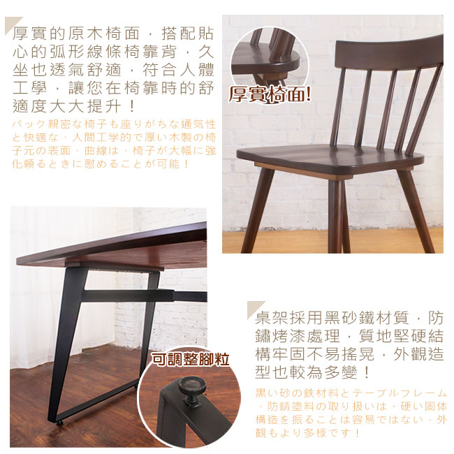 Bernice-萊森工業風實木餐桌椅組(一桌四椅)-180x90x75cm