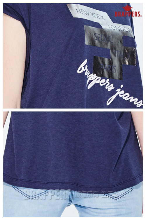 BRAPPERS 女款 連袖印箔寬版短袖T恤-藍