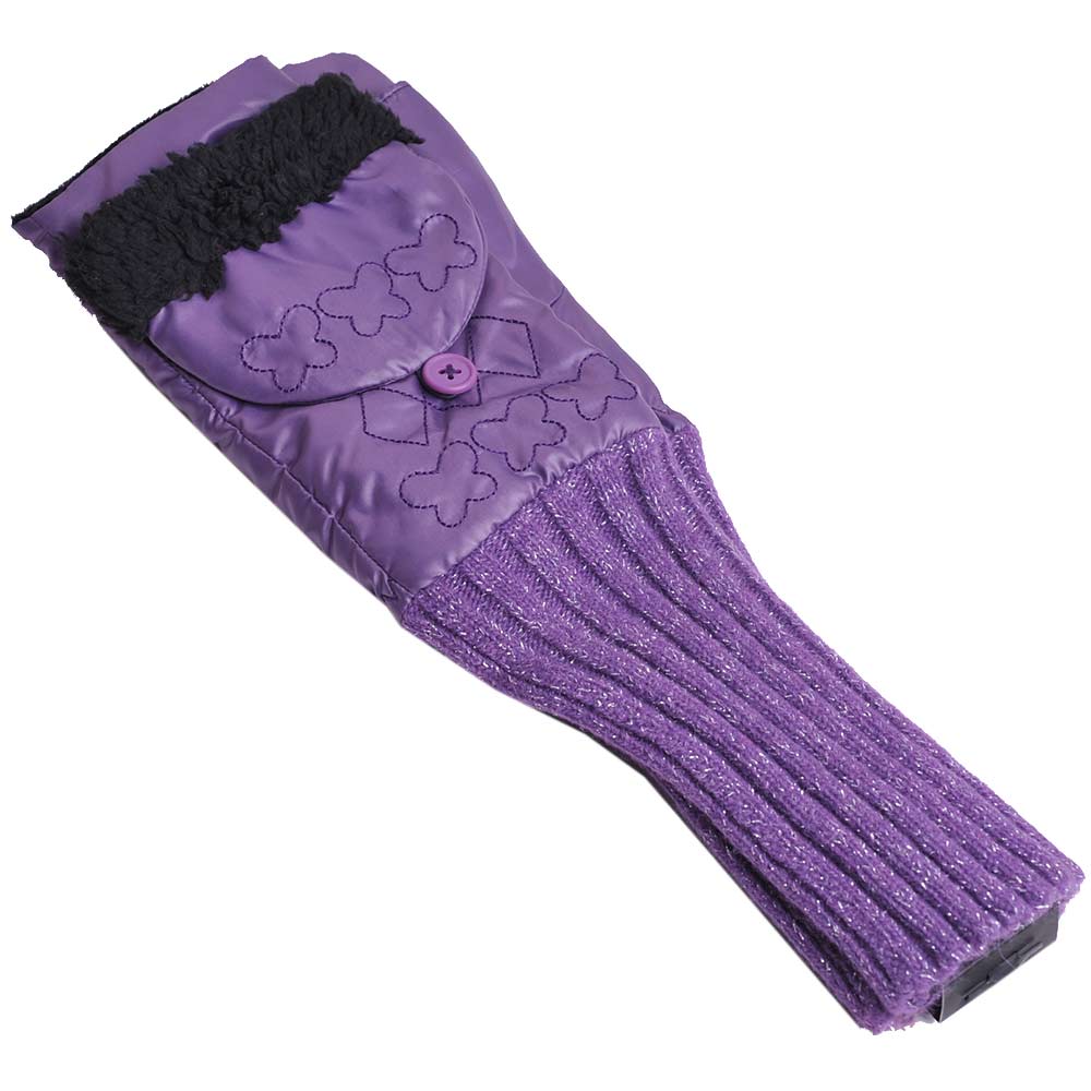 ANNA SUI 愛斯基摩毛毛滾邊抓皺造型露指長版手套(紫)
