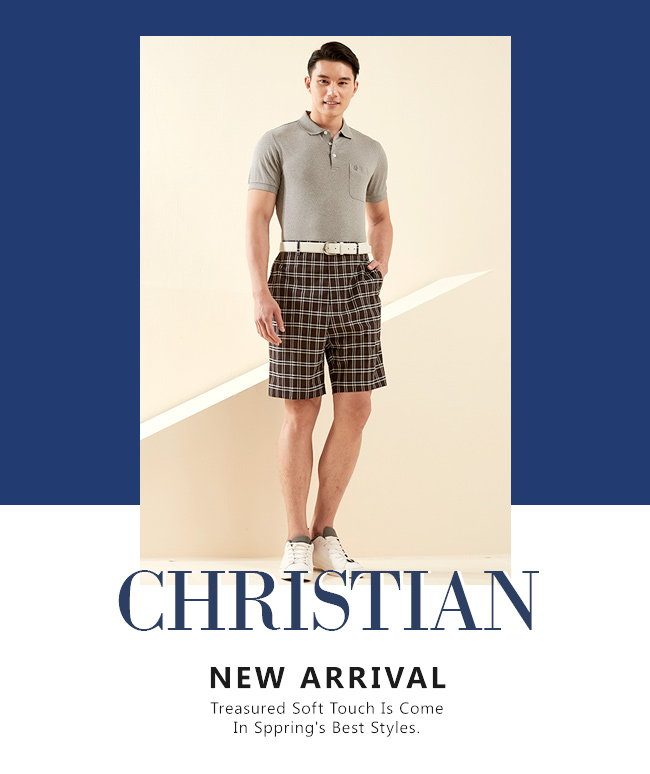 Christian-英倫風範格紋休閒短褲_灰藍格(CS608-1)