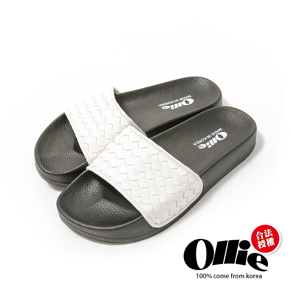 Ollie韓國空運-正韓製皮革素色編織厚底涼鞋-白
